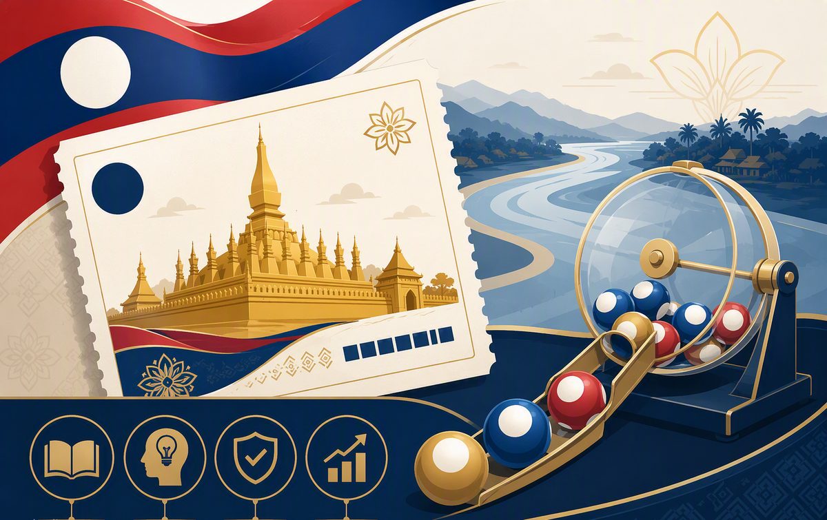 ภาพประกอบสลากพัฒนาของลาว พระธาตุหลวงและลูกบอลสุ่มหมายเลข